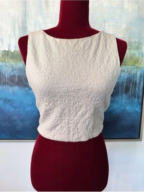 Alice + Olivia Cream Textured Sleeveless Crop Top